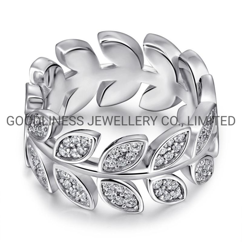 925 Sterling Silver Women CZ Leaves Rings Fashion Jewelry