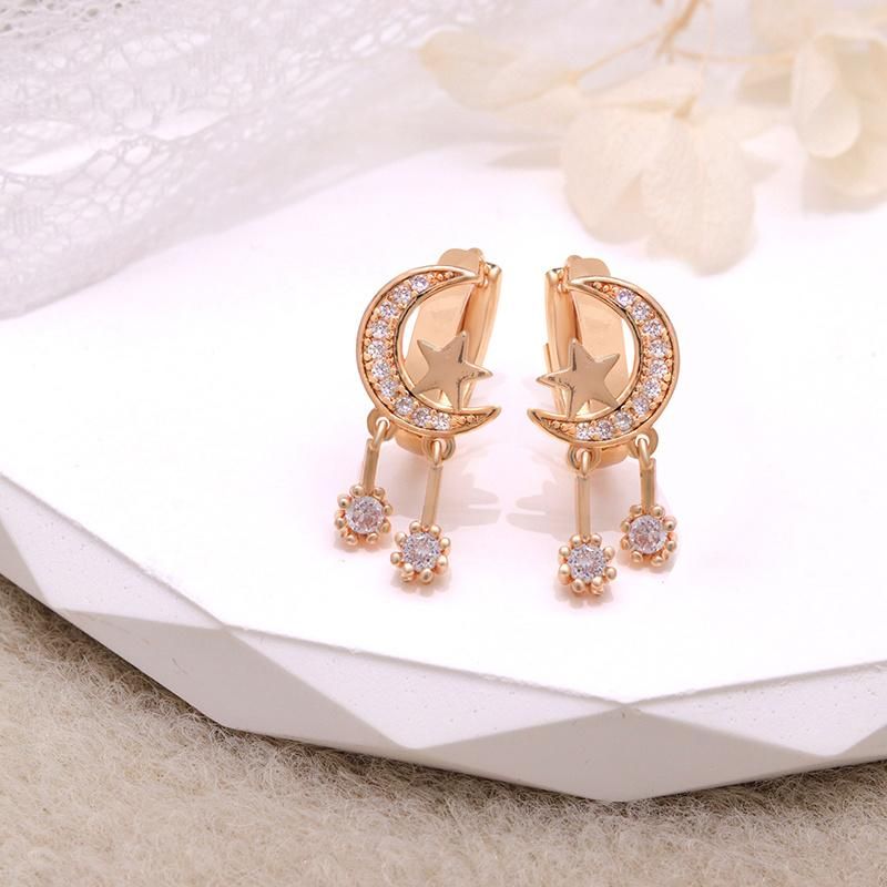 Unique Moon and Star Zircon Hoop Fashion Earrings