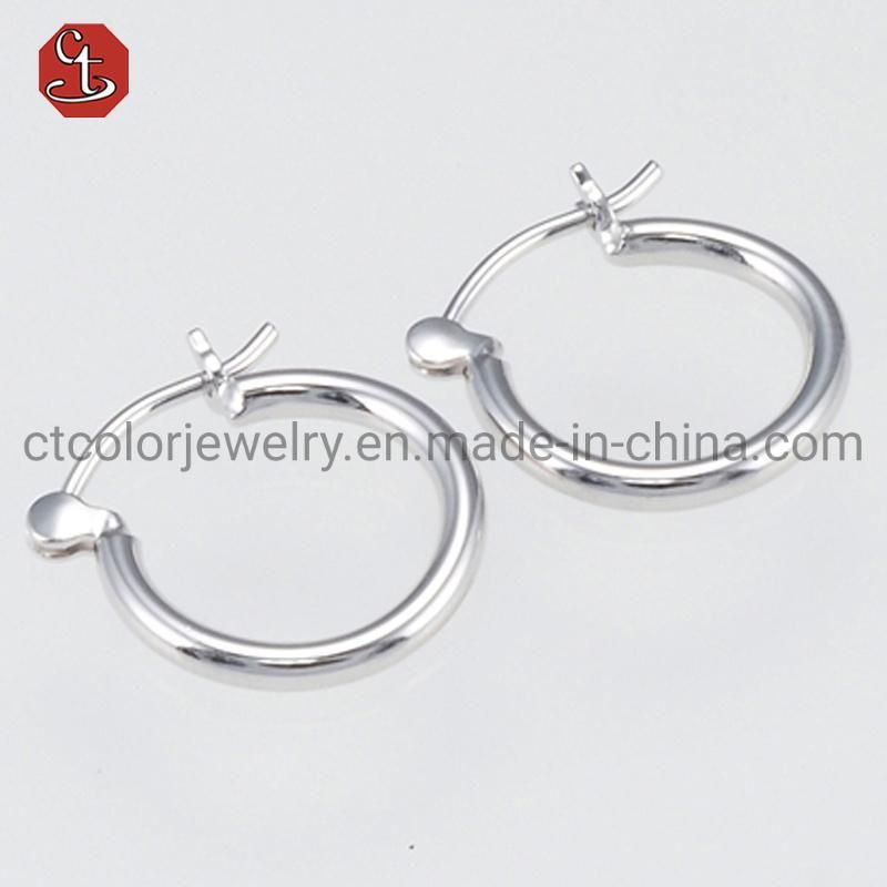 Hot Sale Simple Design Two Circles Fashion 925 Silver Sterling Earrings Plain Silver Jewelry