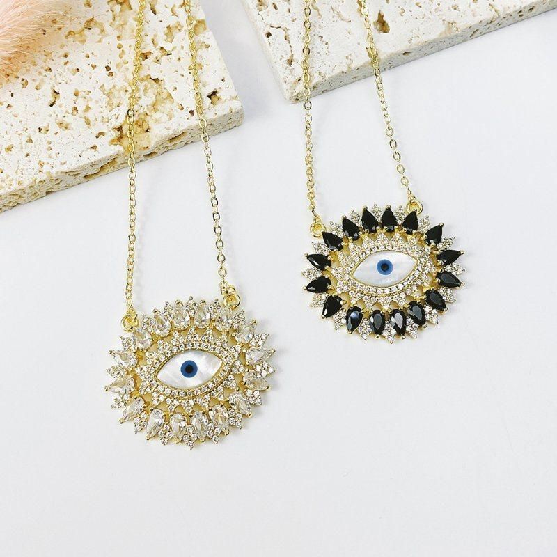 Fashion Zircon Pendant Shell Blue Evil Eyes Necklace