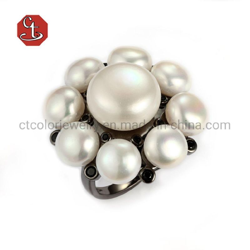 Luxury Freshwater Pearl Rings Natural Pearl Jewellery Exaggerated Fashion Pearl Ring