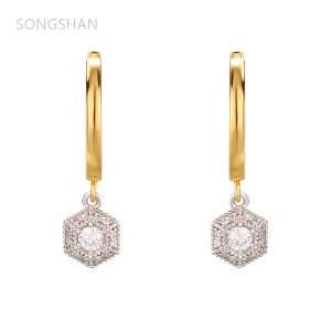 925 Sterling Silver White Gold Plated Hexagon Moissanite Zirconia Diamond Gold Hoop Earrings