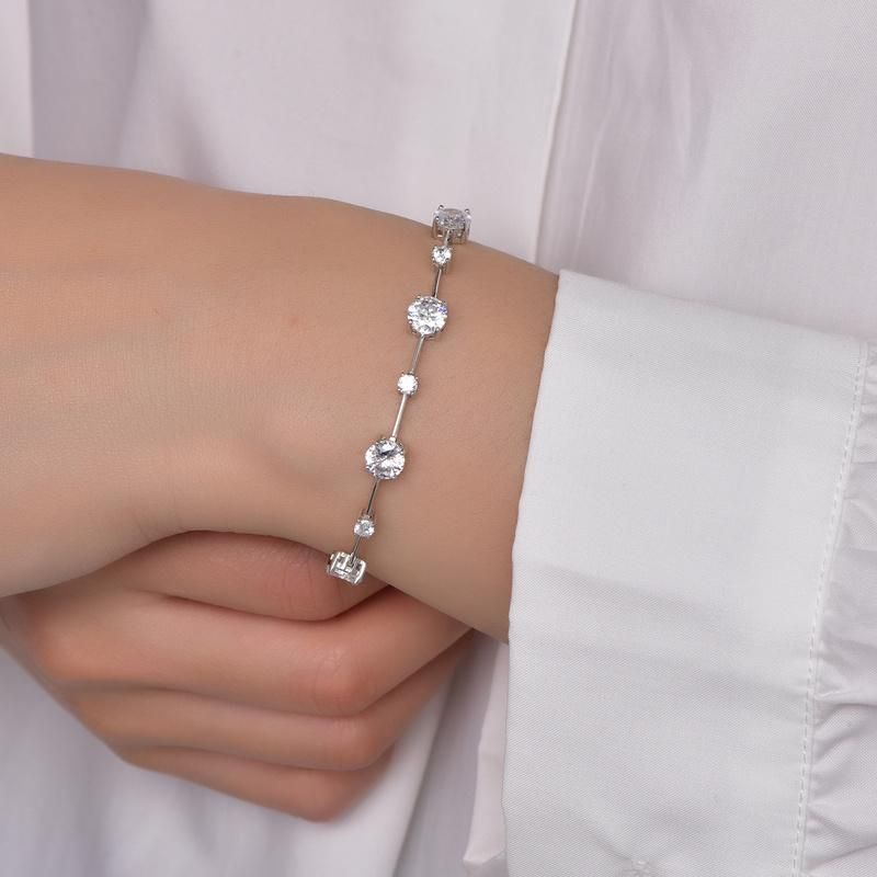 New Fashion Big and Small Round Zircon Silver Color CZ Copper Chain Bracelets