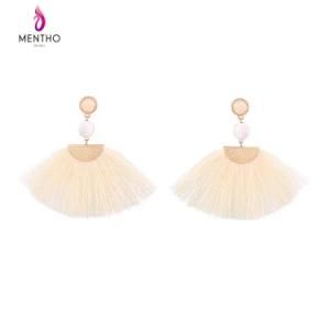 Hot-Sale Art Retro Alloy Fan Shaped Tassel Earrings for Women