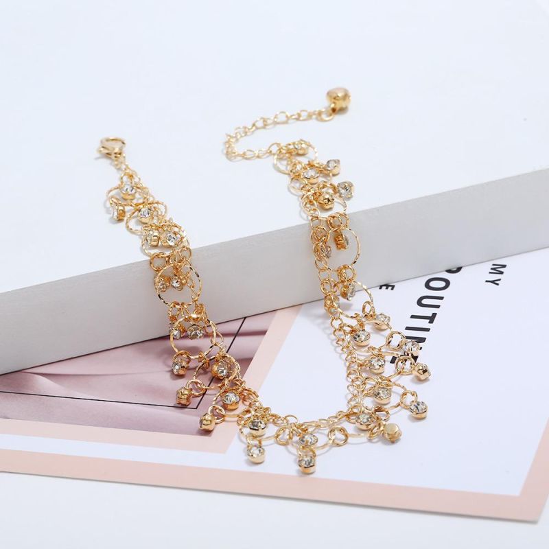 New Jewelry Fashion Beach Dance Yoga Anklet Simple Rhinestone Tassel Foot Ornaments for Women