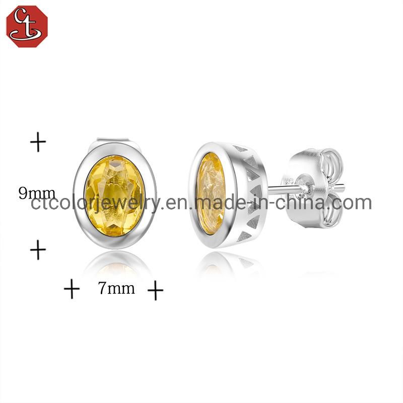 Nature citrine white plating women′s earring factory wholesale fashion jewelry retro stud earrings