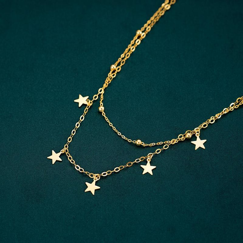 Trendy 2022 Bohemian 925 Silver Jewelry 18K Gold Filled Beads Star Pendant Choker Layered Necklace Moda Boda Oros Collar Regalos