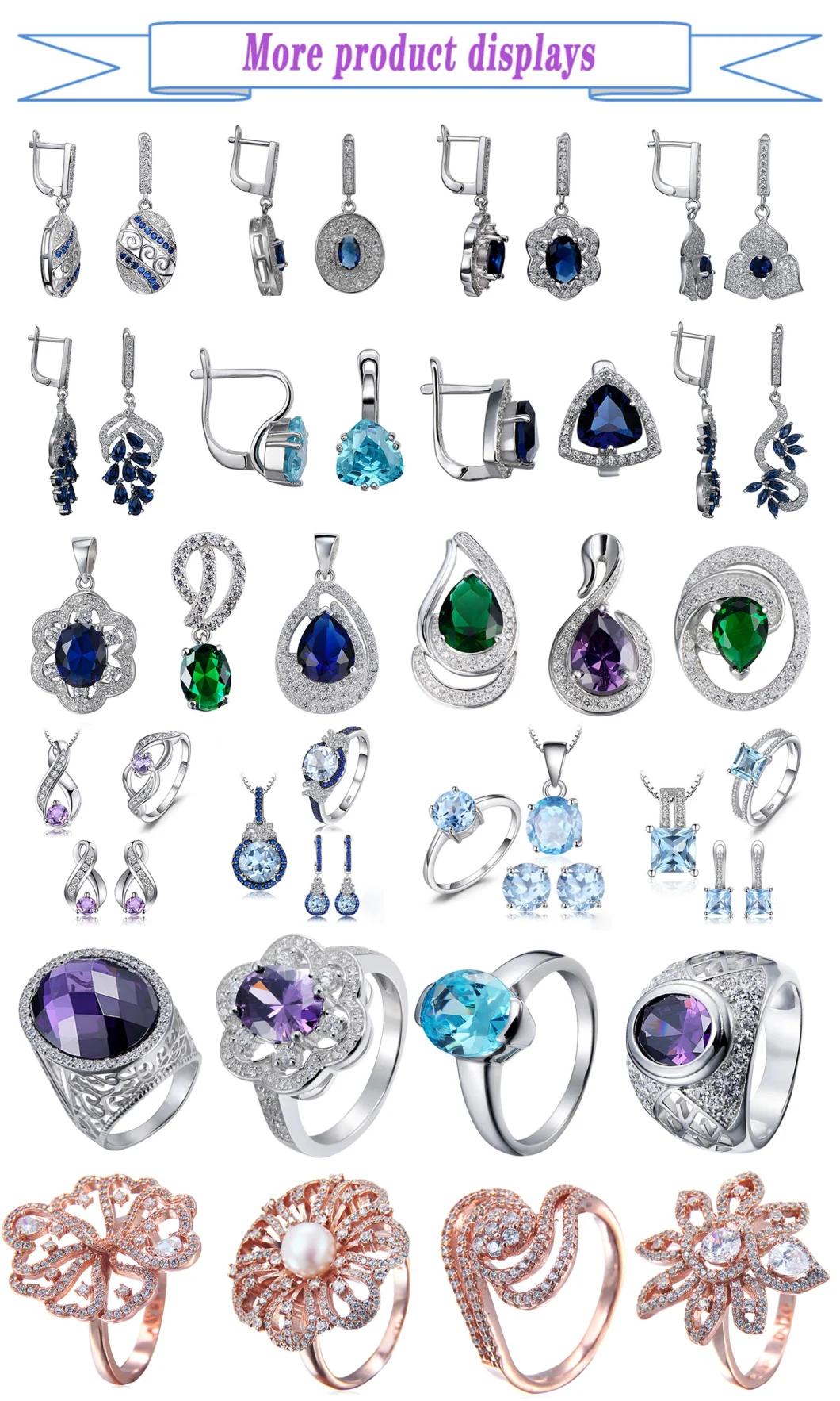 Fashion Jewellery Gemstone Amethyst Triangle Stud Earring 925 Sterling Silver Jewelry Set
