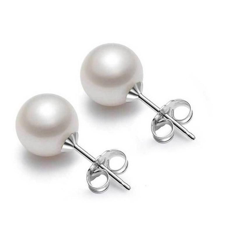 Fashion Women Jewelry 925 Sterling Silver Earrings Pearl Stud Earrings