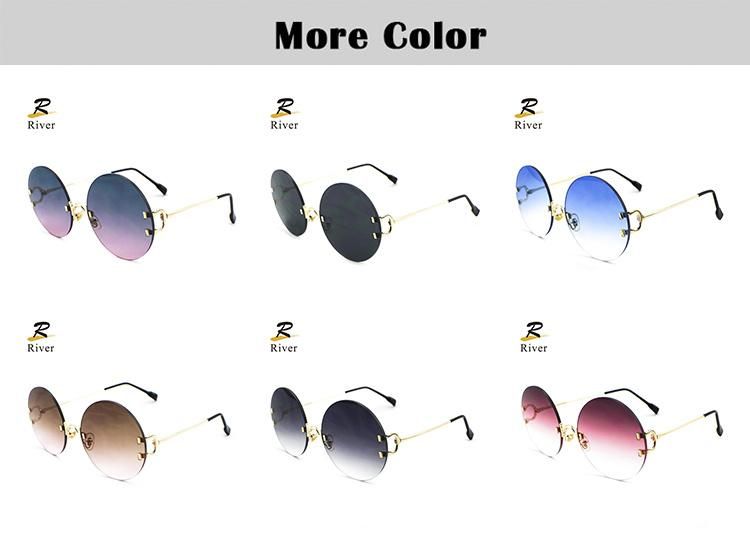 Round Custom Logo Ready Vintage Frameless Women Sunglasses