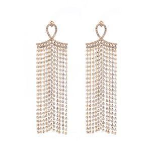 Fashion Jewelry Women Stone Tassel Chain Fringe Statement Earrings