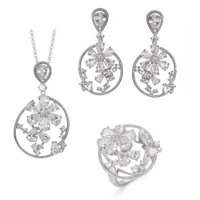 925 Silver or Brass Wholesale Earring Pendant Ring Button Rope CZ Jewelry Sets for Promotion