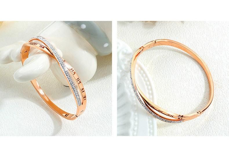 Stainless Steel Bangle Bracelets for Women Girls Roman Numerals Bracelets Rose Gold Plated Fashion Jewelry