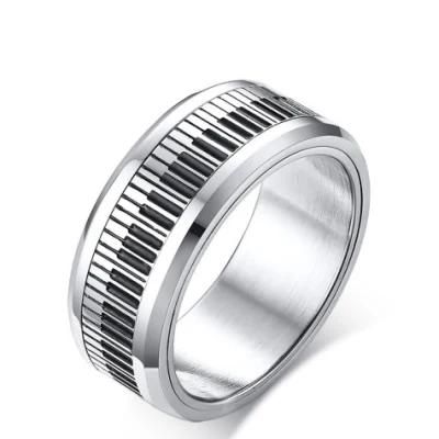 Stainless Steel Black and White Keyboard Rotatable Ring Artistic Temperament Men&prime;s Ring