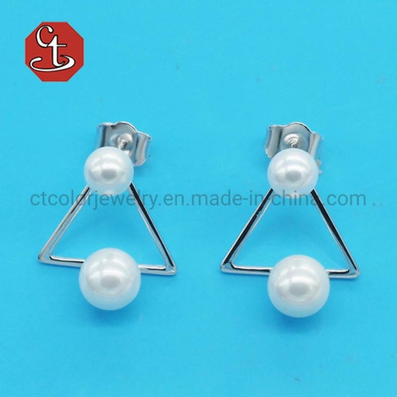 Trendy Geometric Pearl Rectangle Shaped Metal Earrings Minimalist Earrings Jewelry