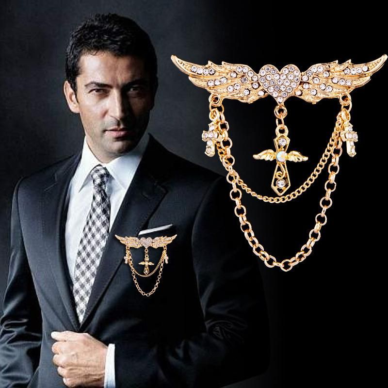 Latest Design Best Quality British Wings Men′s Chain Pin Brooch Suit Accessories Brooch