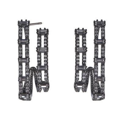 925 Silver W Shape Hollow Earring with Black Plating