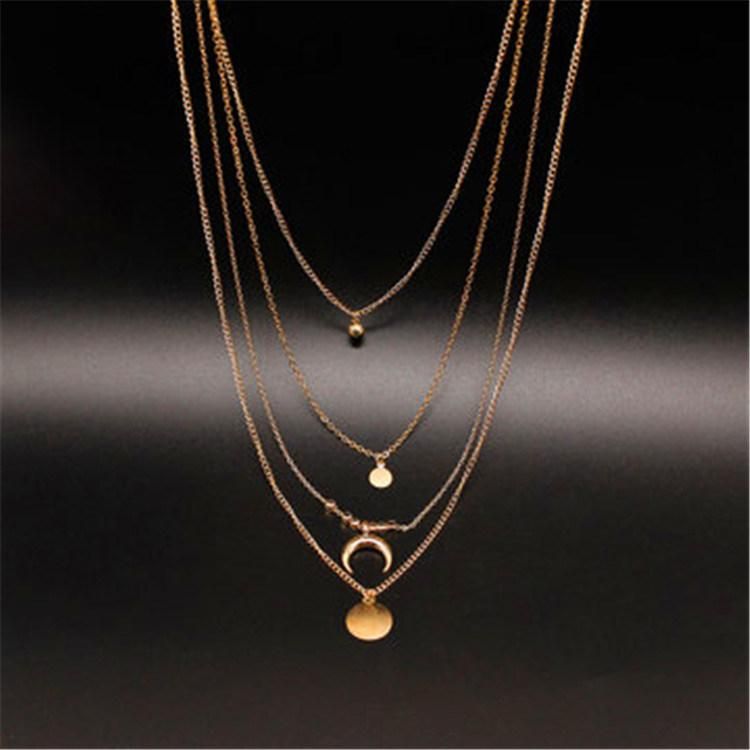 Fashionable Multi-Layer Moon Disc Pendant Women′s Necklace