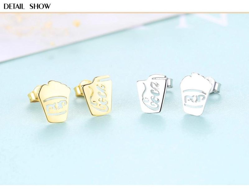 Drink and Popcorn Cup 925 Sterling Silver Earrings Ear Studs