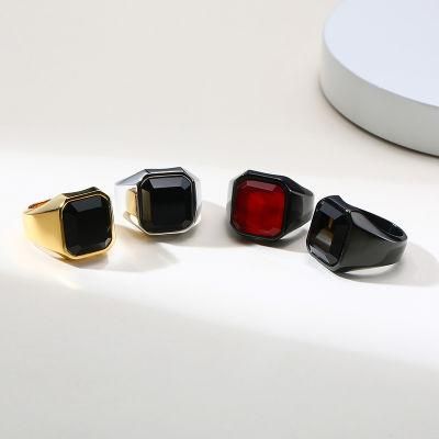 New Products Jewelry Wholesale Stainless Steel Black Agate Ring Steel Color Men&prime;s Ring
