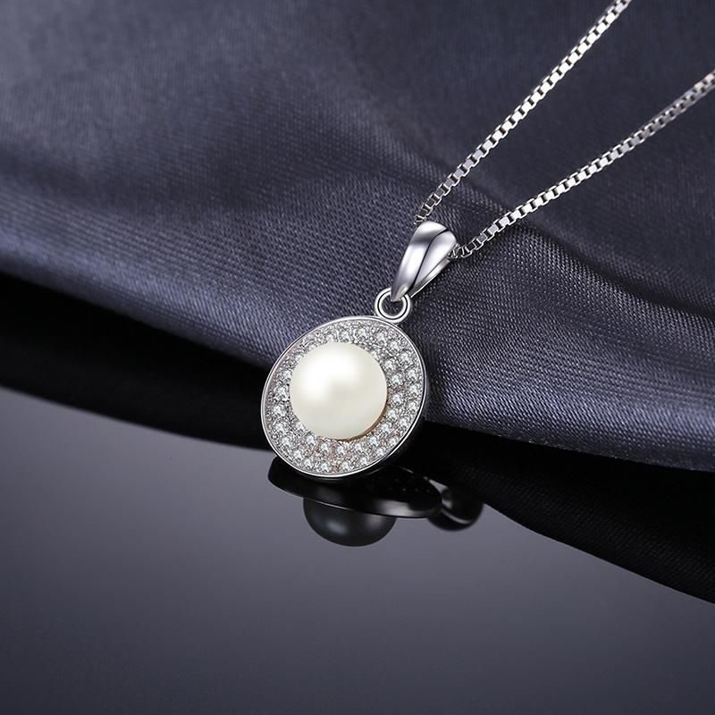 Freshwater Cultured White Pearl Halo Pendant Luxury Jewelry 925 Sterling Silver Jewelry