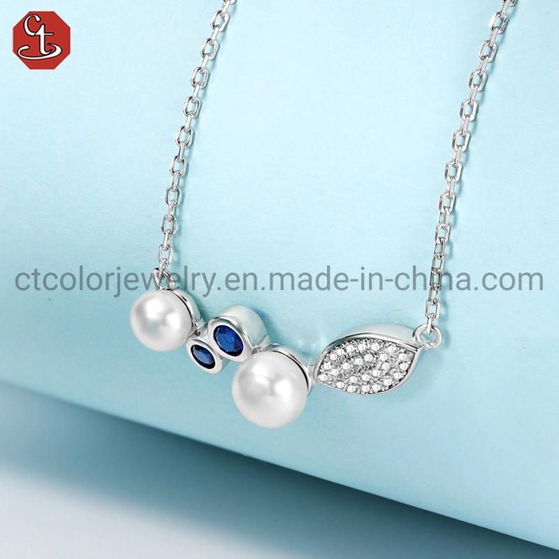 925 sterling silver Shell  Pearl Blue sapphire Jewelry Set for women