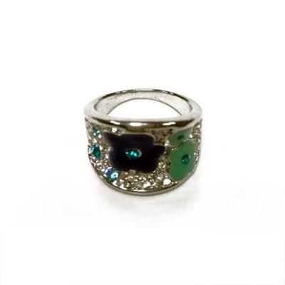 Good Quality Fashion Imitation Jewelry Ring with Flower Rhinestones