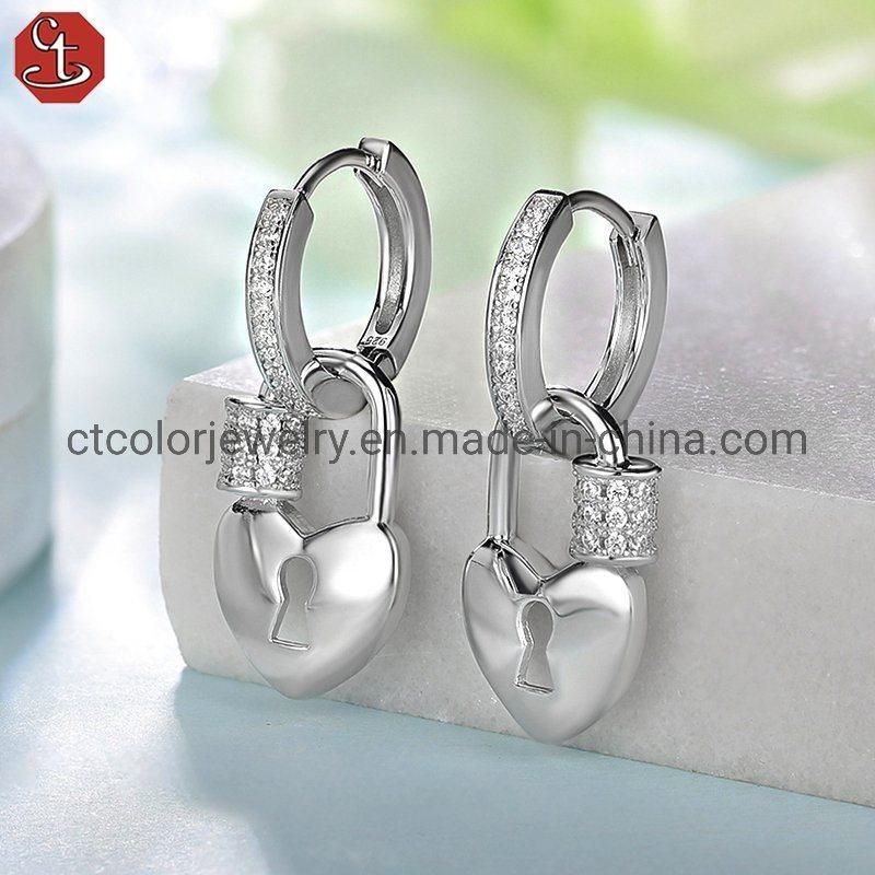 Heart key 925 Sterling Silver Earrings CZ Earrings Fashion Jewelry for Women