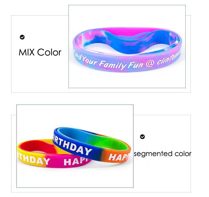 Promotional Muti Color Rubber Bracelet Embossed Highly Personalized Silicon Wristband Custom Print Logo Rainbow Silicone Bracelet