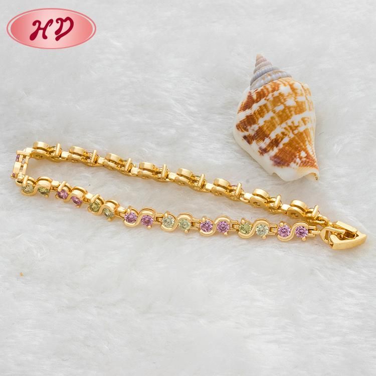 Fashion Jewelry Crystal Copper Ladies Gold Bracelets for Wedding Wear