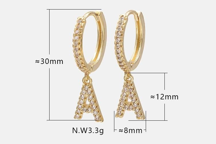 Wholesale 26 English Letter 925 Sterling Silver and Zirconia Short Hoop Earrings with Initial