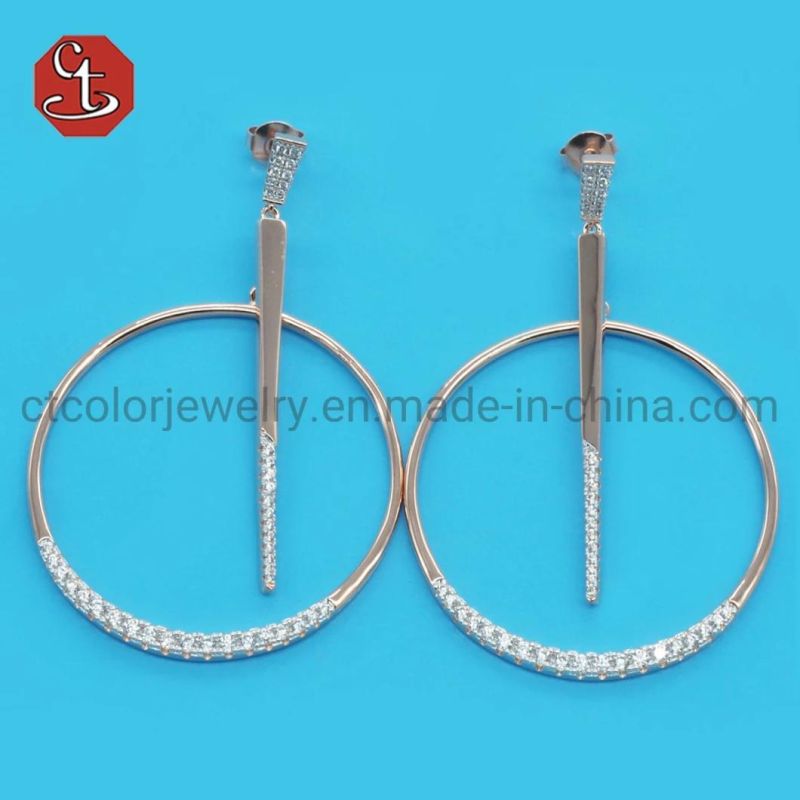 Big hoop Cubic Zerconian Green color CZ earring with DOT 925 silver or Brass Fashion Jewelry