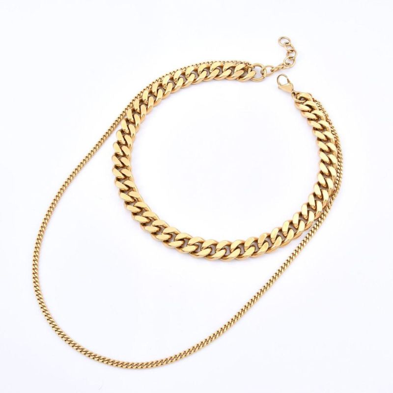 Wholesale 18K Gold Plated Stainless Steel Long and Short Layering Nk Chain Necklace for Men and Women