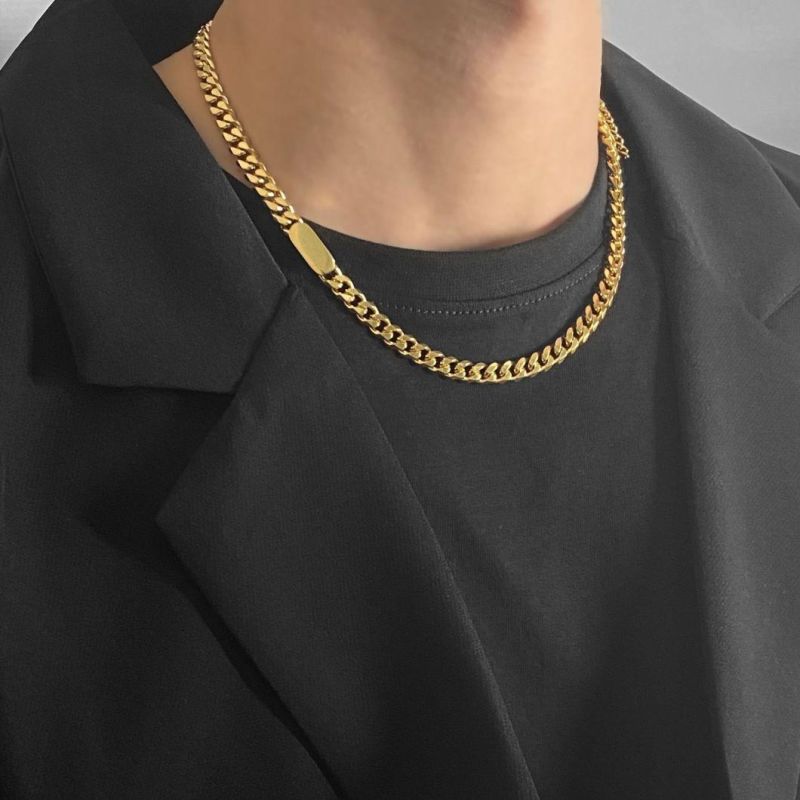 Manufacturer Custom Men jewellery European American Hipster Cuban Stainless Steel Necklace Hip Hop Ins Cold Wind Clavicle Chain Men Fashion jewellery
