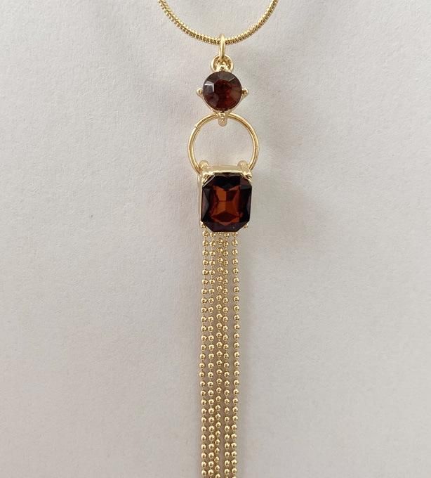 Manufacture Single Row Snake Necklace Fashion Jewelry in 18K Gold Square Stone and Ball Chain Drop Tassels Long Necklaces