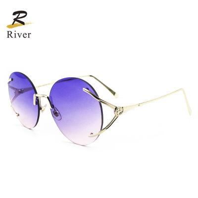 Round Ready Custom Logo Cool Frameless Women Sunglasses