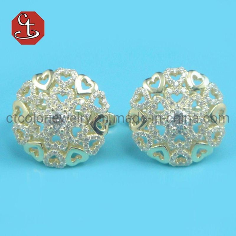 Luxury Flower Ear Drop Jewelry Retro Metal with CZ Copper or Silver Earrings