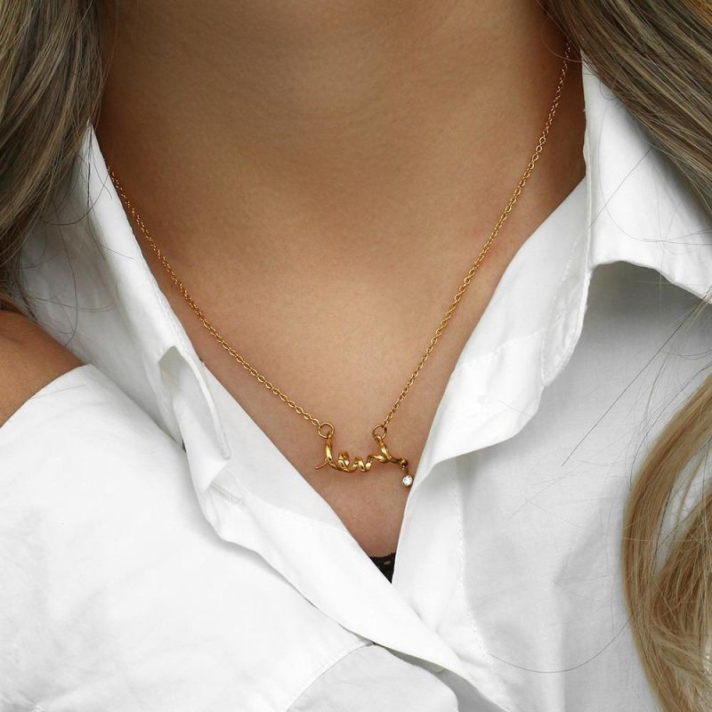 Factory Customized Fashion Jewelry Personalized Fashion Creative ECG Pendant Jewelry Stainless Steel Plated 18K Gold Heartbeat Zircon Pendant Necklace