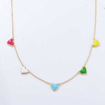 Luxury Multicolor Anniversary Choker Love Heart Enamel Necklace for Women Jewelry Gift