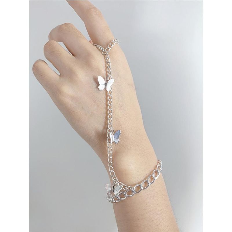 Latest Design 2021 Small Metal Butterfly Pendant Set Finger Bracelet Women Fashion Jewelry