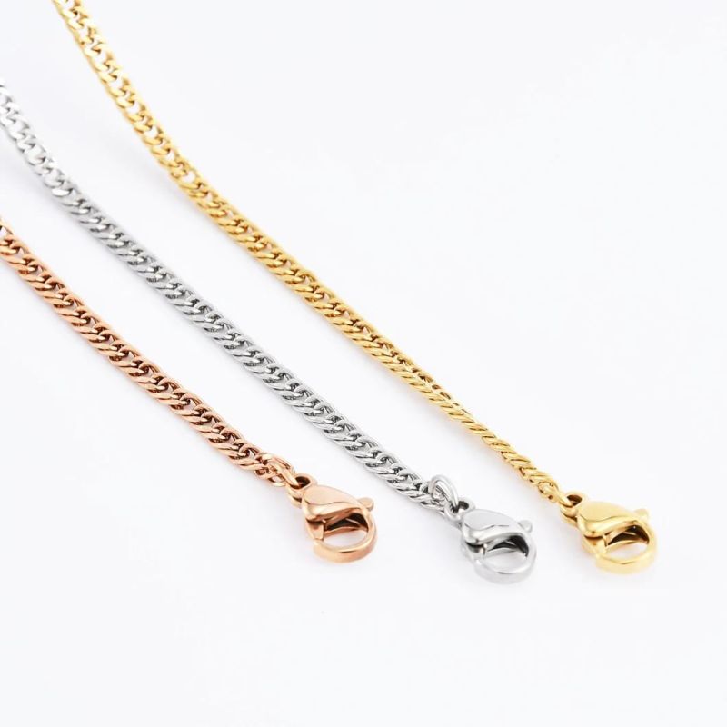 Wholesale Fashion Accessories Gold Plated Rose Gold Stainless Steel Popular Necklace Jewellery Double Curb Polish Chain Jewelry for Custom Necklace