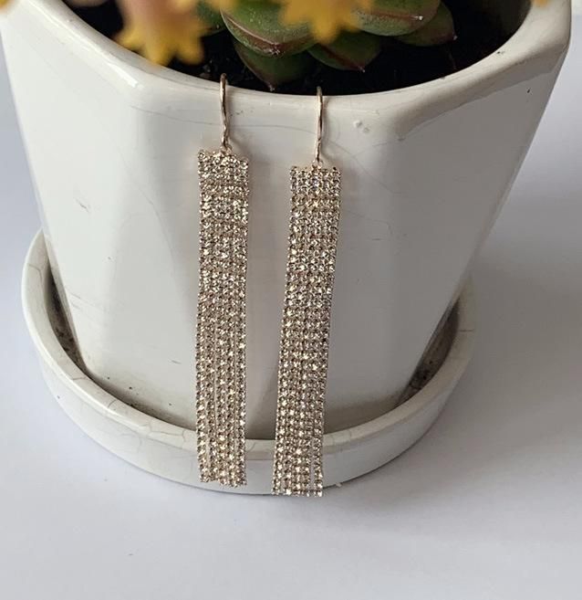 Fashion Jewelry Crystal Cupchain in Rose Gold Plated 5 Rows Dangling Cupchain Drop Tassels Fishhook Earrings