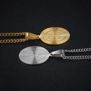 Gold Plated Stainless Steel Catholic Oval Pendant Necklace