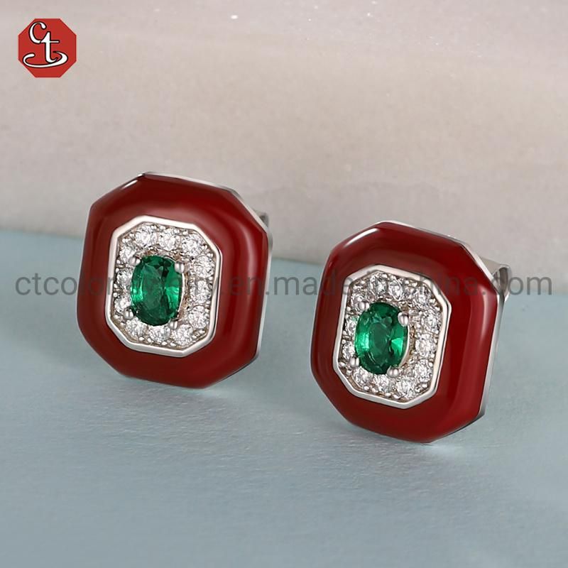 Wholesale Big square Earring Enamel cubic zirconia Elegant Factory Earring for women