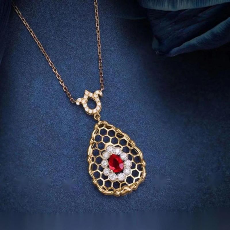 Wholesale Jewelry Fashion Jewelry Ruby Corudum Pendant Jewelry Sterling 925 Silver Necklace for Woman