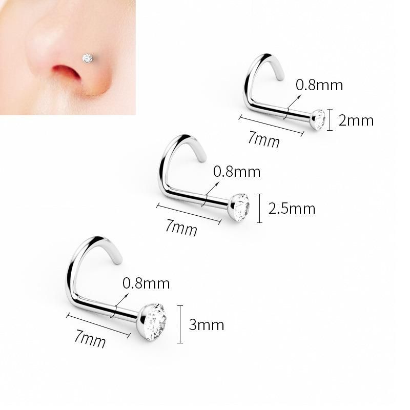 20g 2mm 2.5mm 3mm Round Diamond CZ Nose Screw Studs Rings Piercing Jewelry