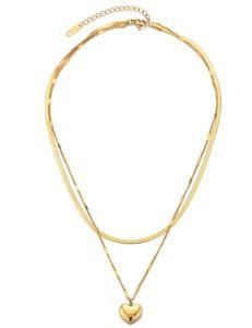 2021 Trending Jewelry Multilayers 18K Gold Plated Stainless Steel Choker Necklace Heart Pendant Women Necklace