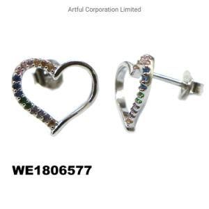 Heart-Shaped Rhodium Plating Silver Earring