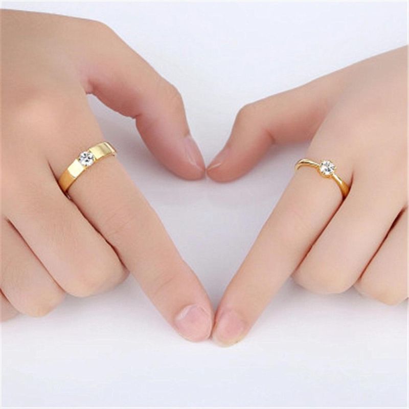 Custom Jewelry Design Zircon Gold Plated Adjustable Couple Rings