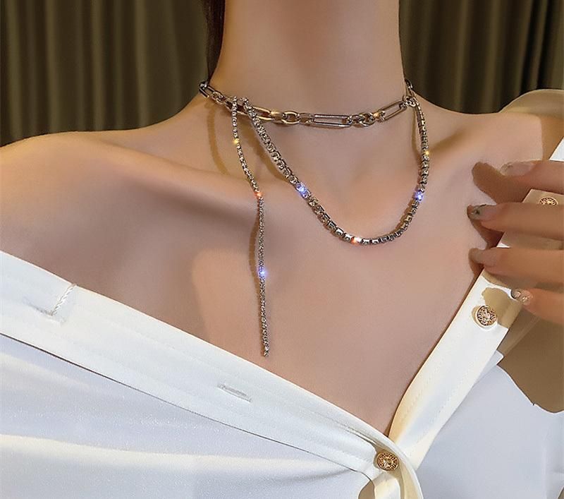 2022 Creative Jewelry Zircon Metal Chain Necklace Female Trendy Collarbone Chain S Necklace Choker Fashion Jewelry